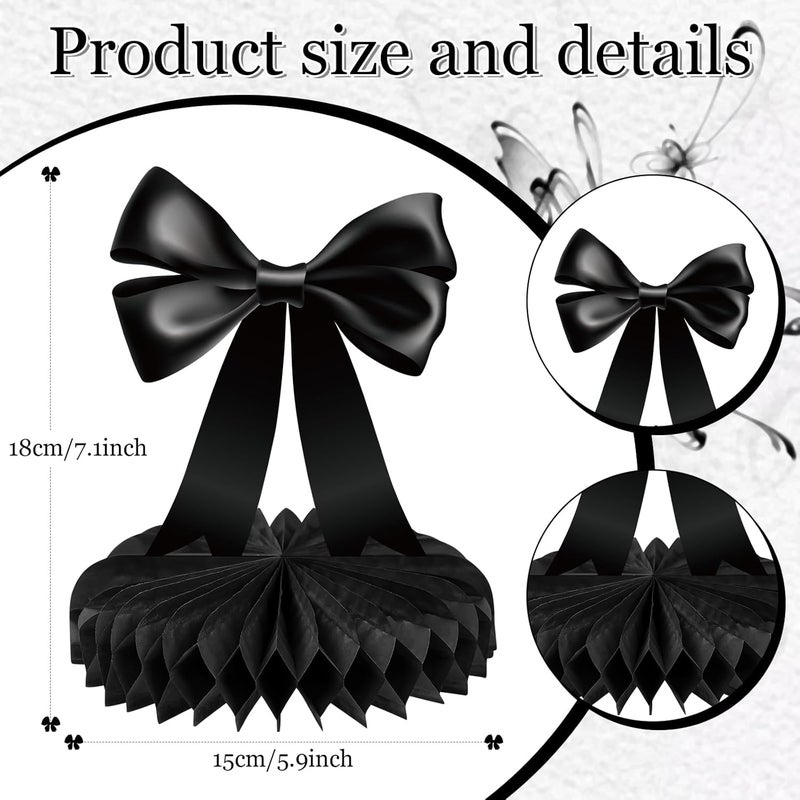 Containlol 9 Pcs Black Bow Birthday Party Decorations Bow Honeycomb Centerpieces Birthday Party Table Decorations Coquette Paper Cutouts Supplies for Bridal Engagement Bachelorette Decor - Image 2