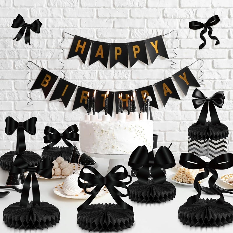 Containlol 9 Pcs Black Bow Birthday Party Decorations Bow Honeycomb Centerpieces Birthday Party Table Decorations Coquette Paper Cutouts Supplies for Bridal Engagement Bachelorette Decor - Image 5