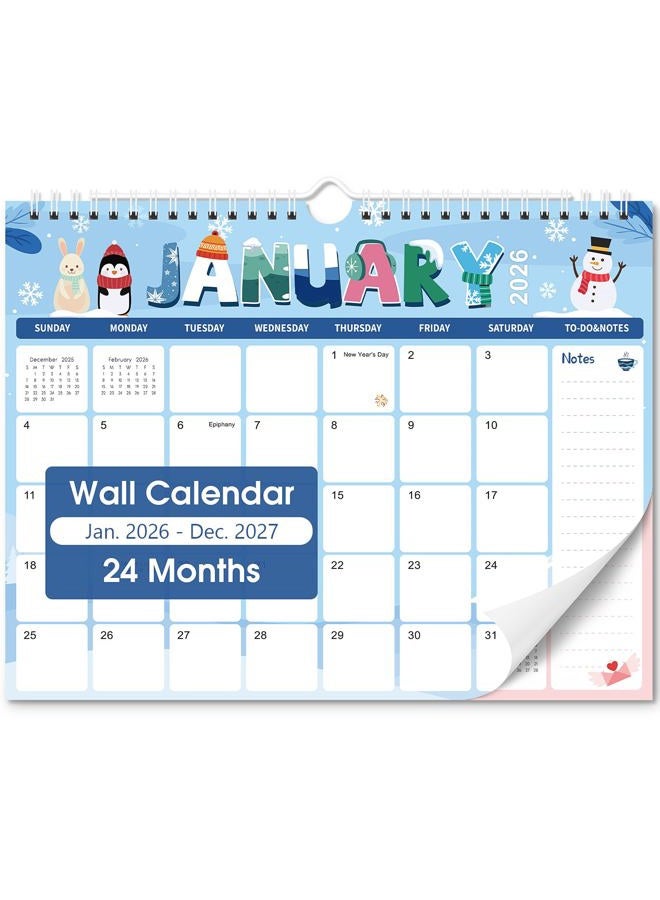 Zuozee 2026 Calendar, Wall Calendar 2026-2027, 24 Month Calendar from January 2026 to December 2027, 11" X 8.5", Monthly Calendar with Twin-Wire Binding, Perfect for Organizing at Home, Office & School - Image 1