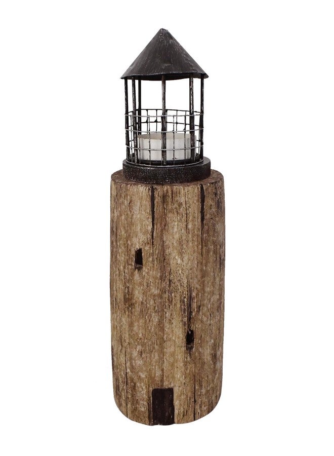 Linfevisi Wooden Lighthouse Candle Holders Decorative Tea Light Holder Ocean Beach Nautical Coastal Mini Standing Lighthouses Figurines Rustic for Home Decor Bathroom Table Party Wedding 10 Inches - Image 1