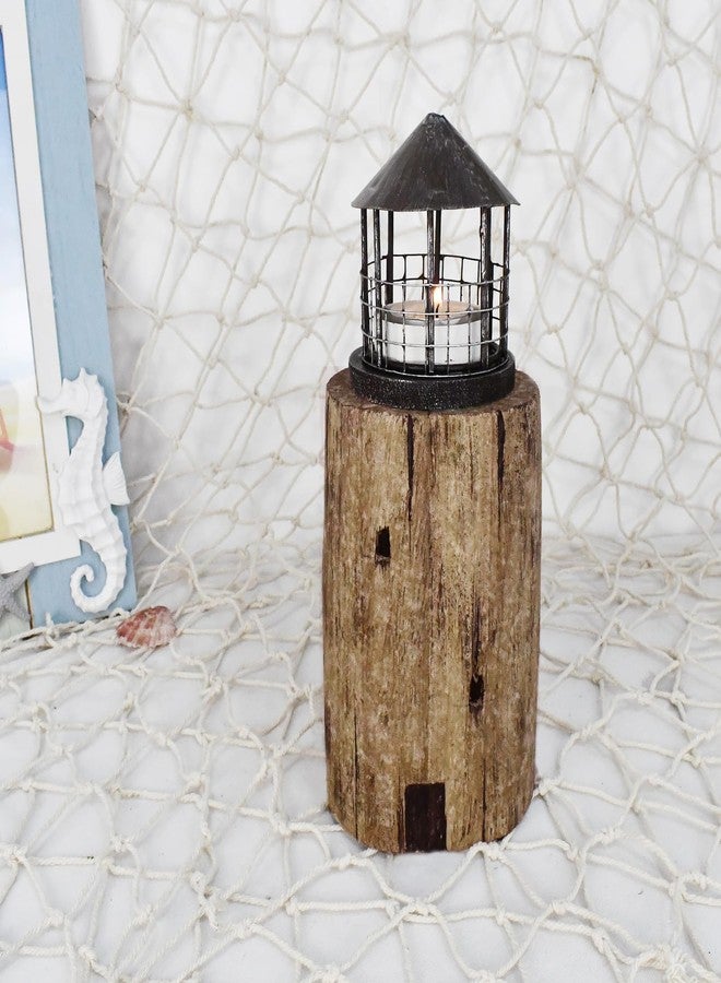 Linfevisi Wooden Lighthouse Candle Holders Decorative Tea Light Holder Ocean Beach Nautical Coastal Mini Standing Lighthouses Figurines Rustic for Home Decor Bathroom Table Party Wedding 10 Inches - Image 5