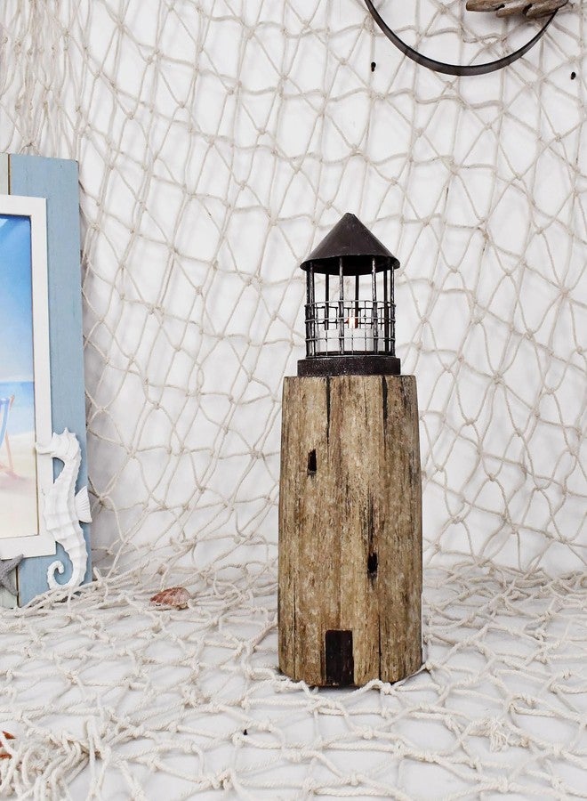 Linfevisi Wooden Lighthouse Candle Holders Decorative Tea Light Holder Ocean Beach Nautical Coastal Mini Standing Lighthouses Figurines Rustic for Home Decor Bathroom Table Party Wedding 10 Inches - Image 4