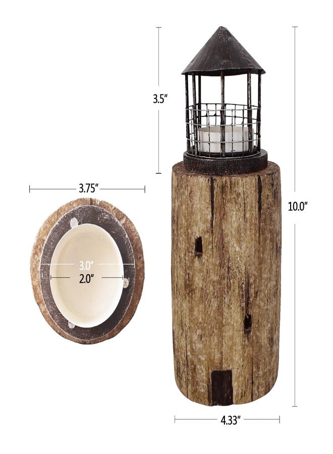 Linfevisi Wooden Lighthouse Candle Holders Decorative Tea Light Holder Ocean Beach Nautical Coastal Mini Standing Lighthouses Figurines Rustic for Home Decor Bathroom Table Party Wedding 10 Inches - Image 2