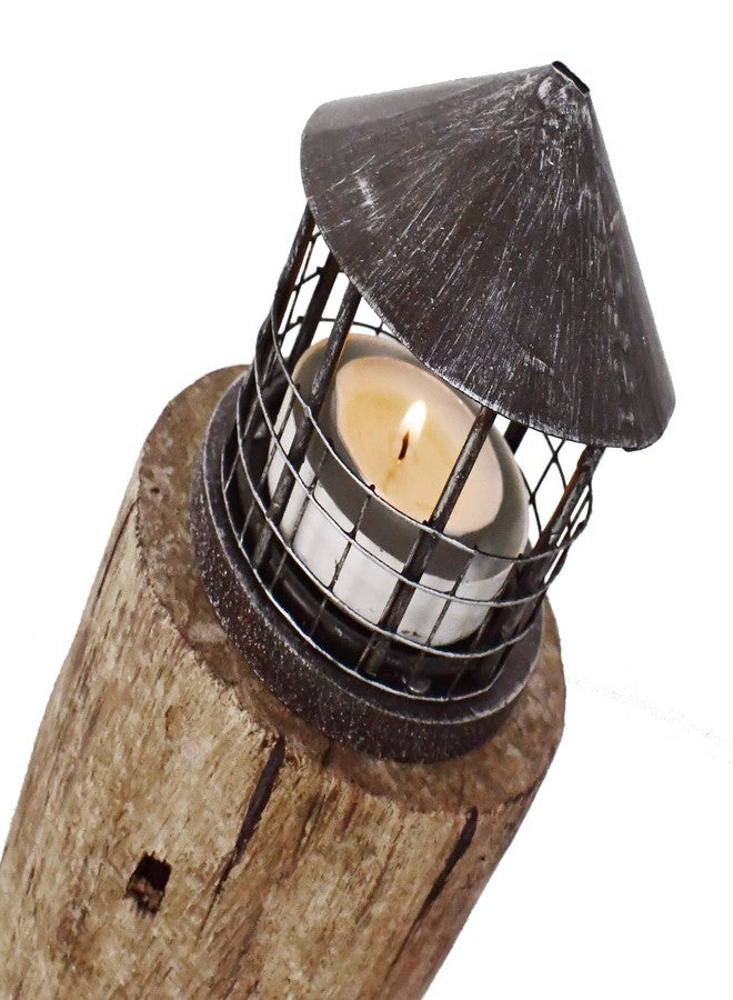 Linfevisi Wooden Lighthouse Candle Holders Decorative Tea Light Holder Ocean Beach Nautical Coastal Mini Standing Lighthouses Figurines Rustic for Home Decor Bathroom Table Party Wedding 10 Inches - Image 3