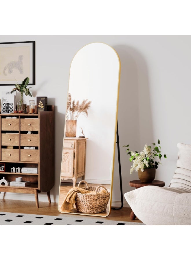 NAMA Anti Shock Breakable frame Full length Mirror 140cm x40cm with metal stand and can be hanged on the wall Premium Curved Standing Mirror, Large Wall Mirror, Full Length Mirror with 1.6 cm Thick Aluminium Frame and Fixed Back Panel, Decorative Mirror for Living Room, Sleep, Dressing(GOLD) - Image 1