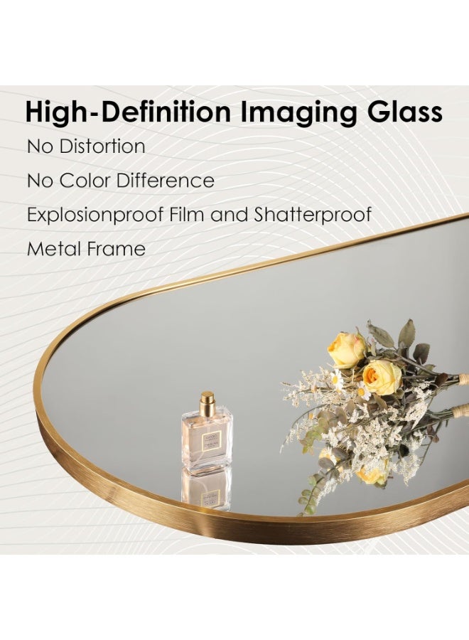 NAMA Anti Shock Breakable frame Full length Mirror 140cm x40cm with metal stand and can be hanged on the wall Premium Curved Standing Mirror, Large Wall Mirror, Full Length Mirror with 1.6 cm Thick Aluminium Frame and Fixed Back Panel, Decorative Mirror for Living Room, Sleep, Dressing(GOLD) - Image 2