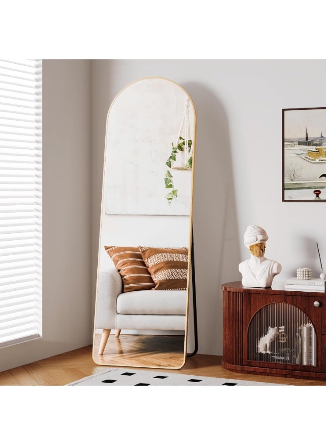 NAMA Anti Shock Breakable frame Full length Mirror 140cm x40cm with metal stand and can be hanged on the wall Premium Curved Standing Mirror, Large Wall Mirror, Full Length Mirror with 1.6 cm Thick Aluminium Frame and Fixed Back Panel, Decorative Mirror for Living Room, Sleep, Dressing(GOLD) - Image 4