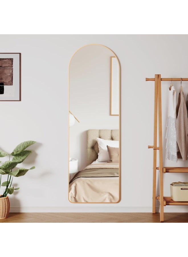 NAMA Anti Shock Breakable frame Full length Mirror 140cm x40cm with metal stand and can be hanged on the wall Premium Curved Standing Mirror, Large Wall Mirror, Full Length Mirror with 1.6 cm Thick Aluminium Frame and Fixed Back Panel, Decorative Mirror for Living Room, Sleep, Dressing(GOLD) - Image 3