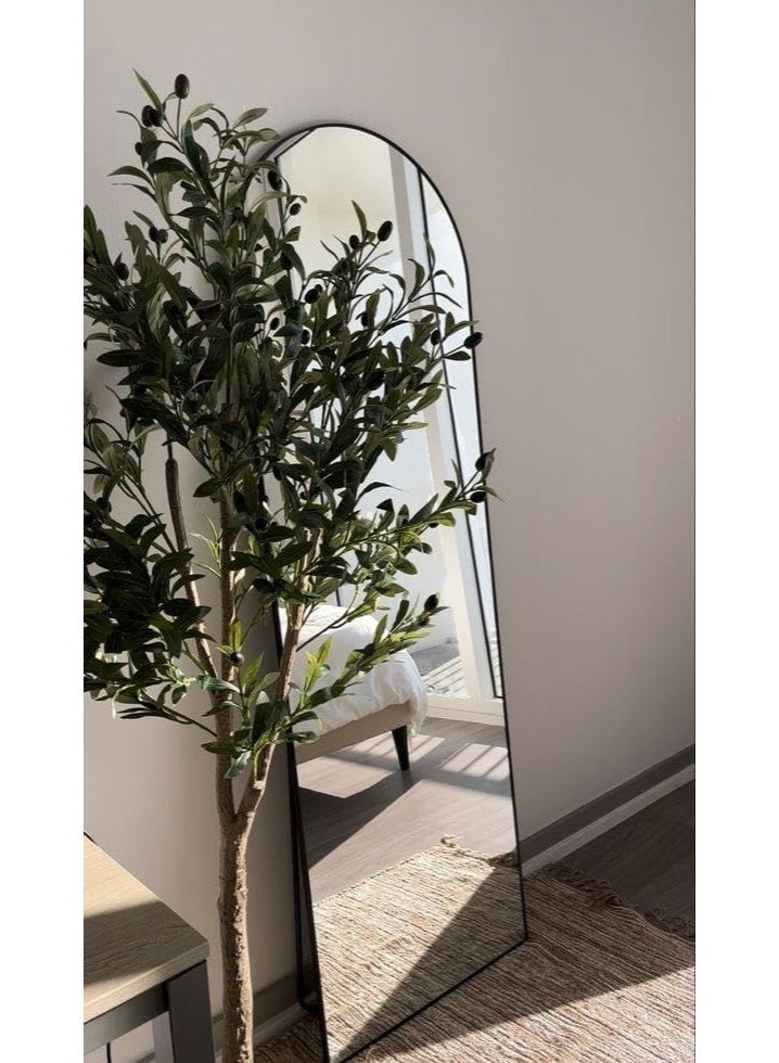 NAMA Anti Shock Breakable frame Full length Mirror 150cm x 40cm with metal stand and can be hanged on the wall Premium Curved Standing, with 1.6 cm Thick Aluminium Frame and Fixed Back Panel, Decorative Mirror for Living Room, Sleep, Dressing(black) - Image 2