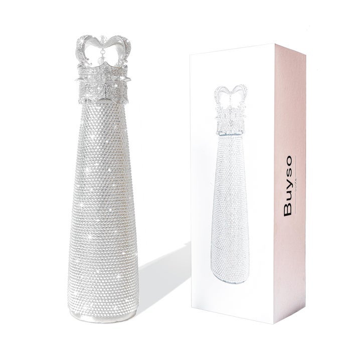 BLING WATER BOTTLE RHINESTONE DIAMOND WATER BOTTLE REUSABLE INSULATED STAINLESS STEEL BLING PREMIUM AESTHETIC GIFT PRINCESS SILVER