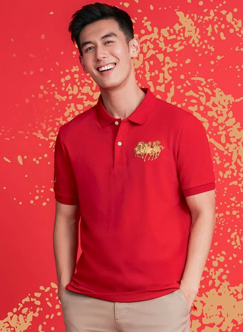 Men’s Slim Fit LNY Embroidery Lycra Pique Polo