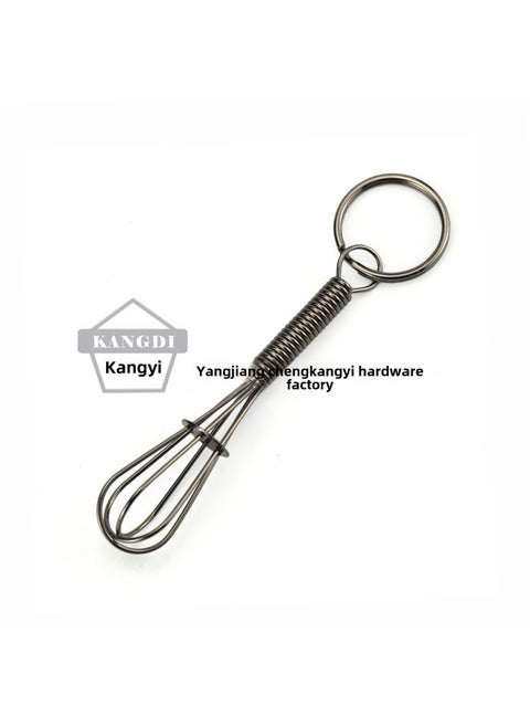 For Spring Egg Beater Egg Mixer Full Size Mini Keychain Manual Egg Beater Gold Silver-Color:Guns Black With Key Ring 8.5cm