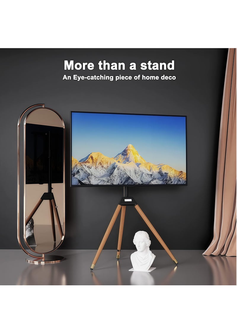 FlashHawk Wood Tripod TV Stand for 32-75 Inch Screens | Height Adjustable Floor Screen Mount | 180° Swivel and Safety Rope for Bedroom, Living Room  - Image 3