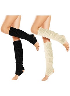Realfrog Leg Warmers For Women, 2 Pairs Winter Ribbed Knit Leg Warmers 80s Toeless Ballet Leg Warmers For Girls Dance Yoga, Dance Leg Sleeves Wool Knitting Sports Protective Leg Warmers Foot Warm Yoga Socks  - Image 1