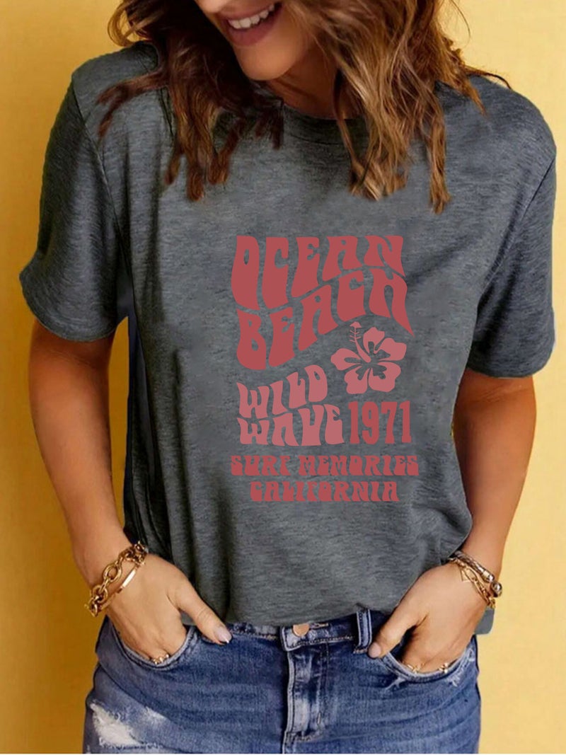 Summer Women'S Clothing Pattern Slogan Printing Crew Neck Short Sleeve Fashion Explosion T-Shirt - Image 1