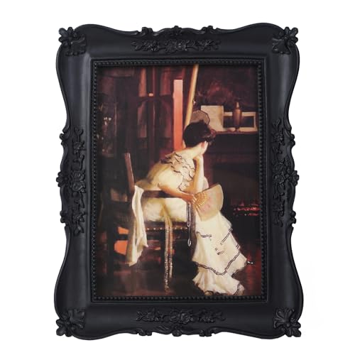 Kangce Antique Picture Frames 5x7 Vintage Ornate Gothic Picture Frames Victorian Home Decor Retro Gallery Wall Decor with Front Glass for Wall Mount and Tabletop, Black - Image 1