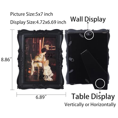 Kangce Antique Picture Frames 5x7 Vintage Ornate Gothic Picture Frames Victorian Home Decor Retro Gallery Wall Decor with Front Glass for Wall Mount and Tabletop, Black - Image 4