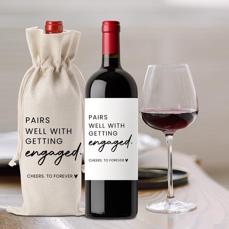 FBCCZEY Engagement Gifts for Women Bride Engagement Gifts for Couples Boyfriend Girlfriend Fiance Future Mrs Newlywed Engaged Wedding Bridal Shower Wedding Party Wine Bag Gift Set with Wine Label - Image 5