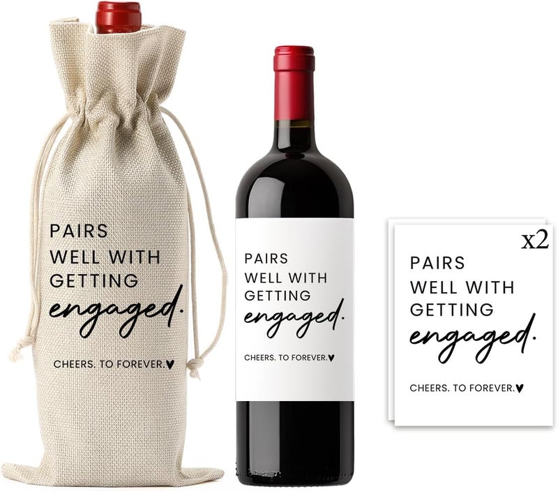 FBCCZEY Engagement Gifts for Women Bride Engagement Gifts for Couples Boyfriend Girlfriend Fiance Future Mrs Newlywed Engaged Wedding Bridal Shower Wedding Party Wine Bag Gift Set with Wine Label - Image 1