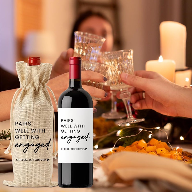 FBCCZEY Engagement Gifts for Women Bride Engagement Gifts for Couples Boyfriend Girlfriend Fiance Future Mrs Newlywed Engaged Wedding Bridal Shower Wedding Party Wine Bag Gift Set with Wine Label - Image 3