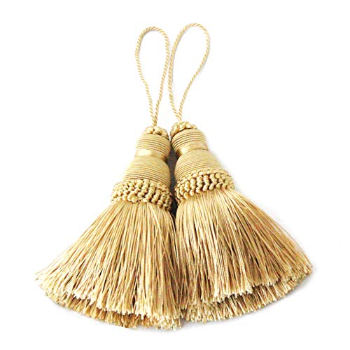 BEL AVENIR Gold Tassels Key Tassel with Loops Handmade Craft Charms DIY Accessories Elegant Soft Making Curtain Home Decoration (Gold, 2 pcs) - Image 1