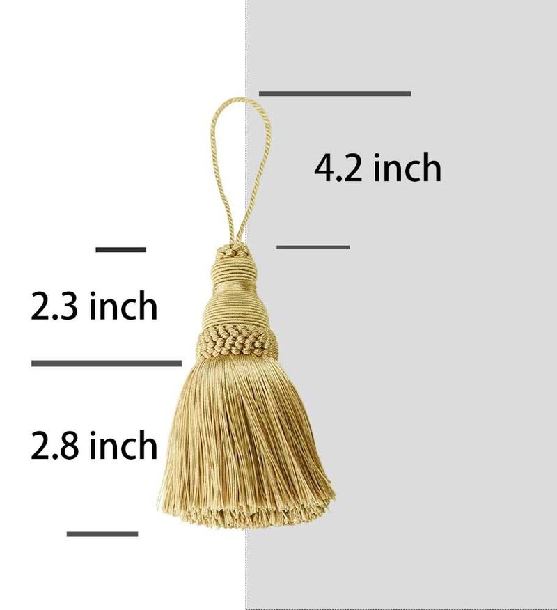 BEL AVENIR Gold Tassels Key Tassel with Loops Handmade Craft Charms DIY Accessories Elegant Soft Making Curtain Home Decoration (Gold, 2 pcs) - Image 2