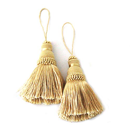 BEL AVENIR Gold Tassels Key Tassel with Loops Handmade Craft Charms DIY Accessories Elegant Soft Making Curtain Home Decoration (Gold, 2 pcs) - Image 3