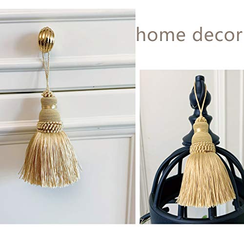 BEL AVENIR Gold Tassels Key Tassel with Loops Handmade Craft Charms DIY Accessories Elegant Soft Making Curtain Home Decoration (Gold, 2 pcs) - Image 4
