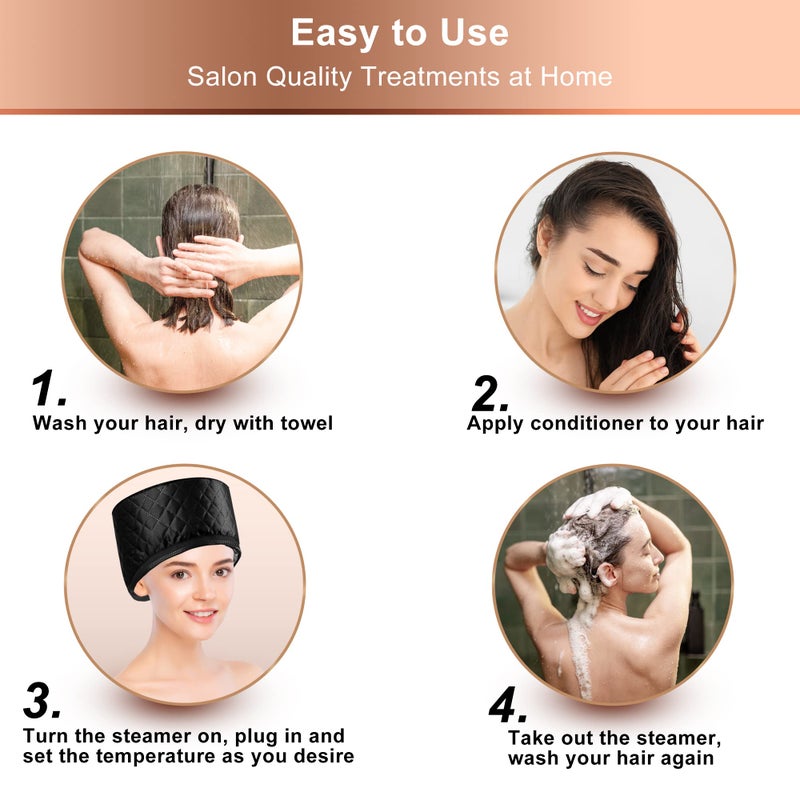 ingeware Heat Cap for Deep Conditioning, Ingeware Thermal Cap for Hair Steamer Cap for Natural Hair Portable Electric Heat Hair Spa Cap for Home Use Pattern (Solid Black) - Image 3