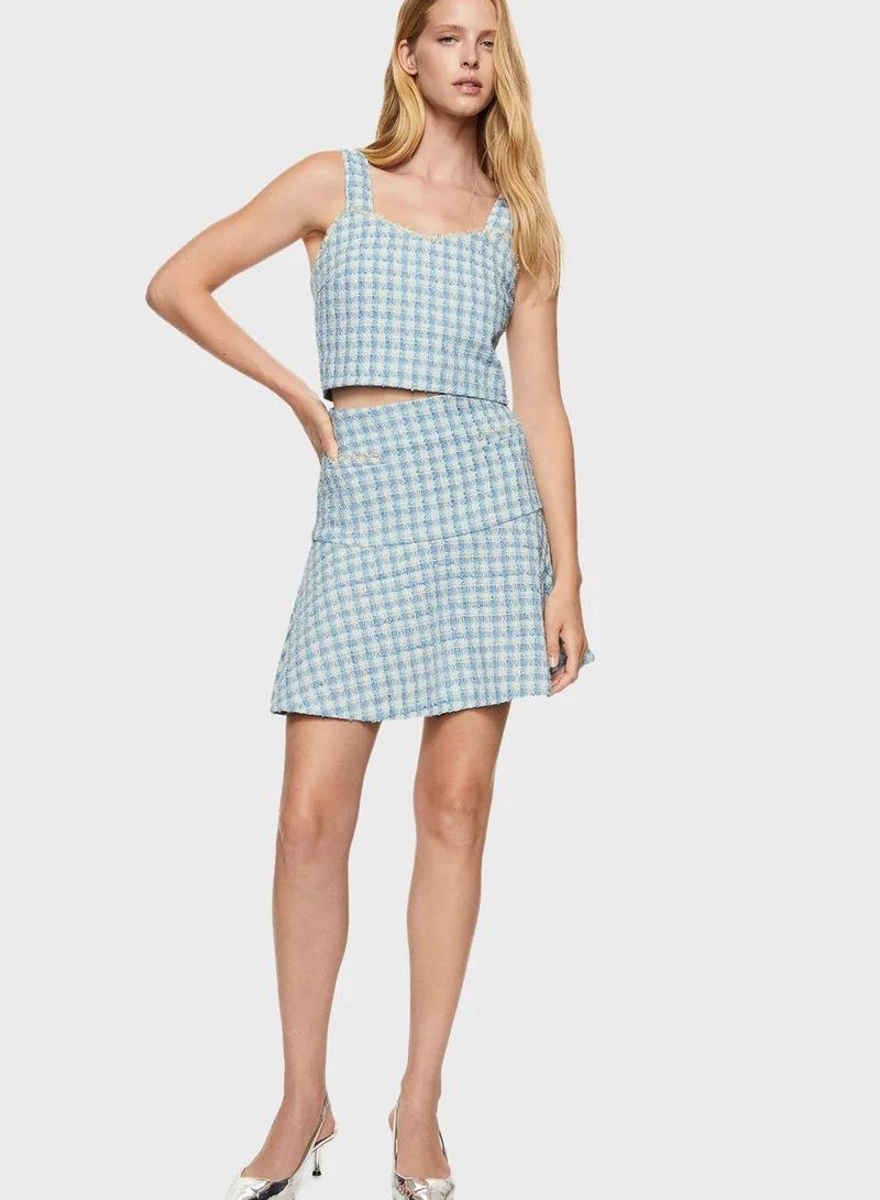 MANGO Checked High Waist Skirt
