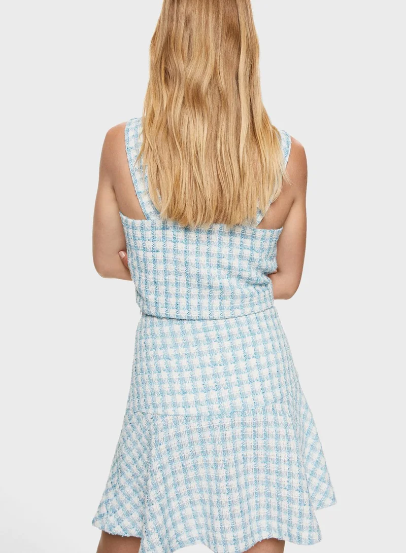 MANGO Checked High Waist Skirt