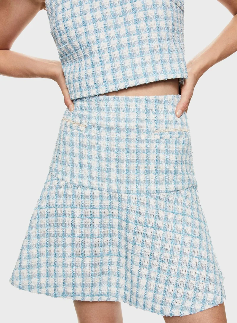 MANGO Checked High Waist Skirt