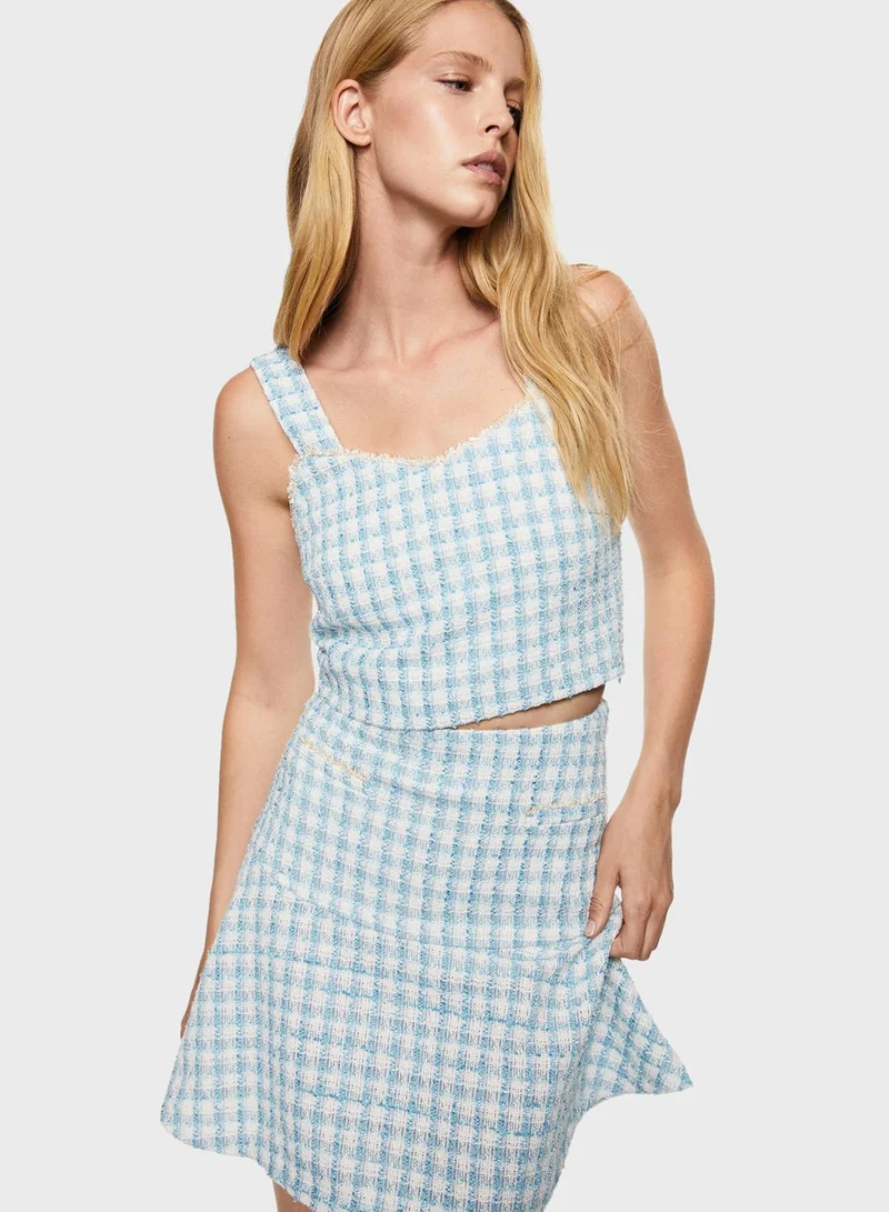 MANGO Checked High Waist Skirt