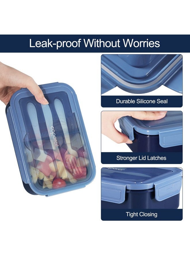 Caperci Classic Bento Box Adult Lunch Box for Older Kids - Leakpoof 47 oz 3-Compartment Containers for Adults and Teens, Built-in Utensil Set, Ideal for On-the-Go Balanced Eating, Navy Blue - Image 3