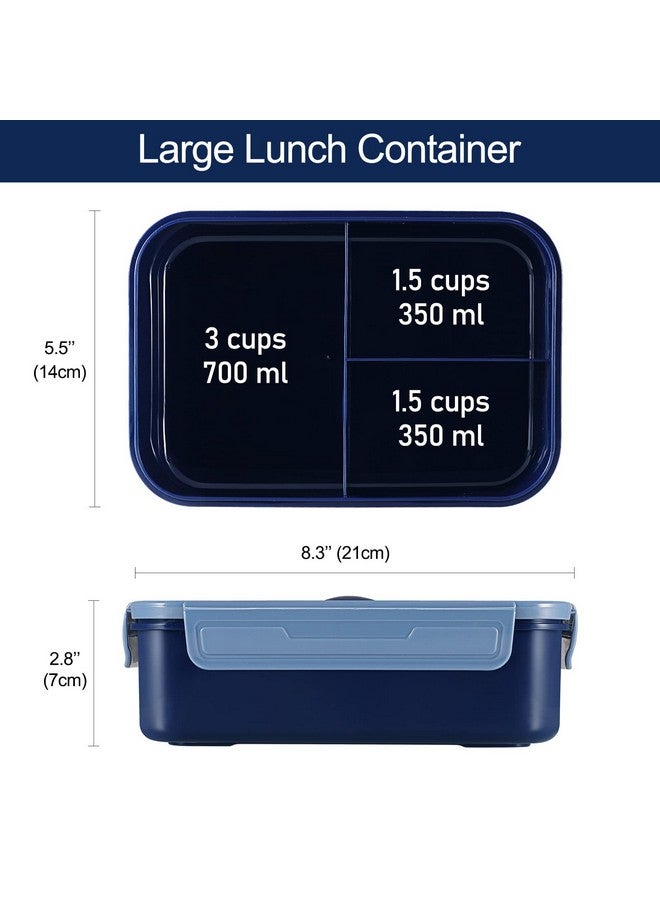 Caperci Classic Bento Box Adult Lunch Box for Older Kids - Leakpoof 47 oz 3-Compartment Containers for Adults and Teens, Built-in Utensil Set, Ideal for On-the-Go Balanced Eating, Navy Blue - Image 2