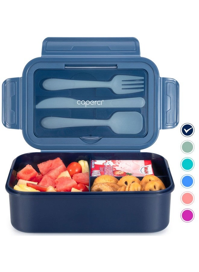 Caperci Classic Bento Box Adult Lunch Box for Older Kids - Leakpoof 47 oz 3-Compartment Containers for Adults and Teens, Built-in Utensil Set, Ideal for On-the-Go Balanced Eating, Navy Blue - Image 1