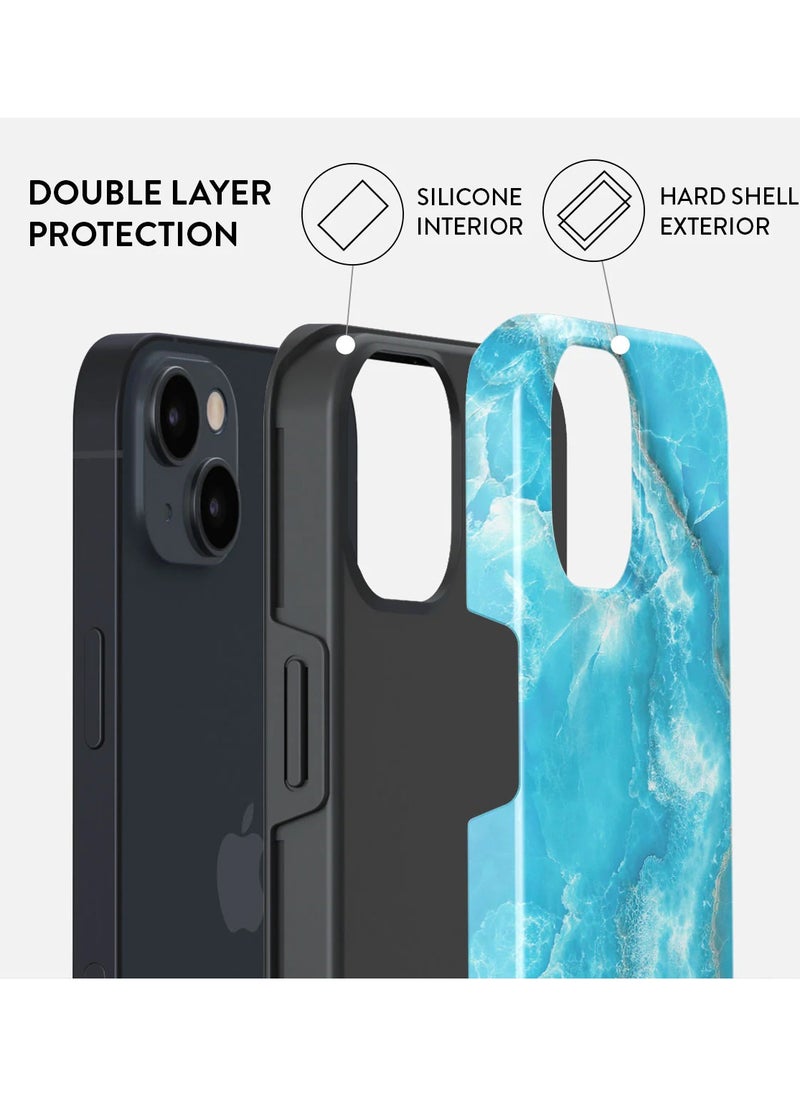 BURGA - iPhone 15 Case, 2 Piece Hard Shell + TPU Silicone Interior, Shock Absorption, All Port Accessible, Raised Bezel For Screen & Camera Protection, Never Fading HQ Print,Ocean Waves - Image 1