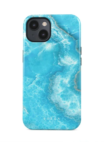 BURGA iPhone 15 Case, 2 Piece Hard Shell + TPU Silicone Interior, Shock Absorption, All Port Accessible, Raised Bezel For Screen & Camera Protection, Never Fading HQ Print,Ocean Waves