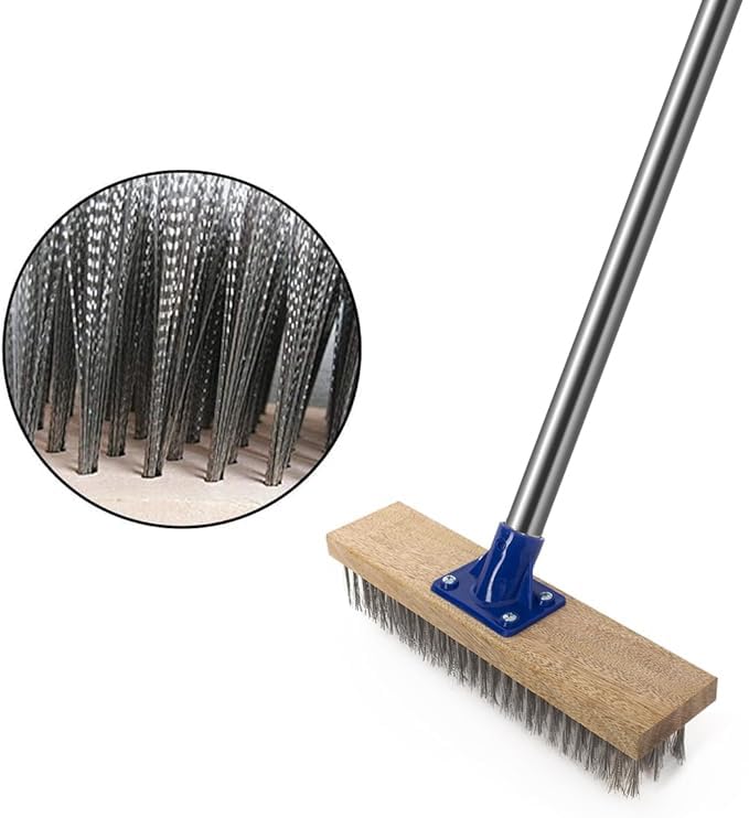 MEIBEI Deck Brush, Stainless Steel Wire with Long Handle 57", Perfect for Algae, Tough Stains on Concrete, Walkways, Patio and Swimming Pool - Image 2