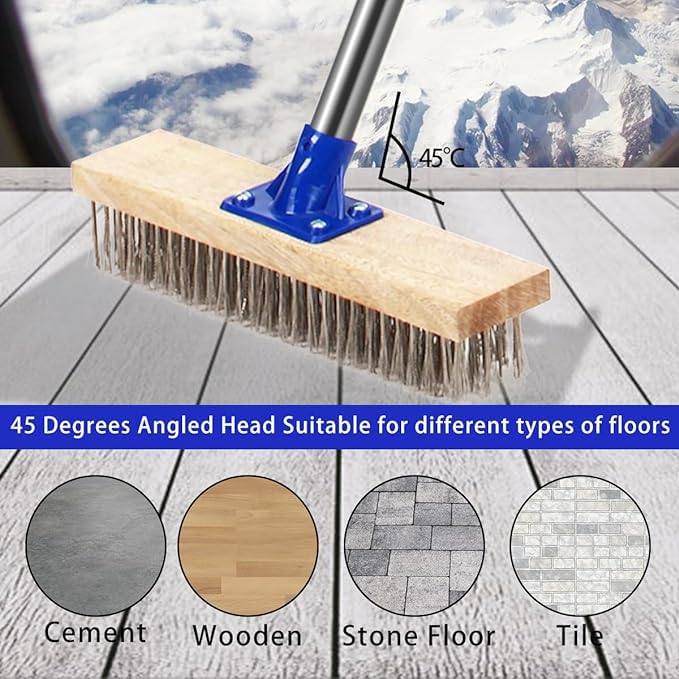 MEIBEI Deck Brush, Stainless Steel Wire with Long Handle 57", Perfect for Algae, Tough Stains on Concrete, Walkways, Patio and Swimming Pool - Image 4