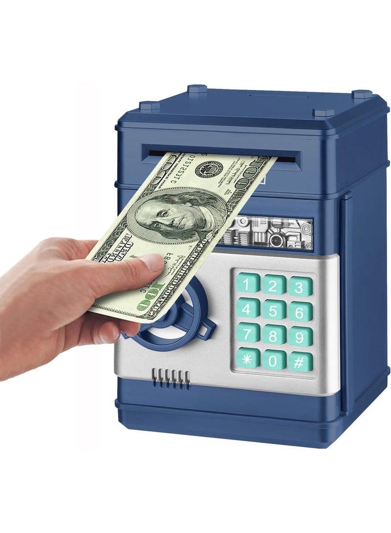 TOY GARDEN Electronic piggy bank, mini atm password money bank cash coins saving box for kids, cartoon safe bank box perfect toy gifts for boys girls (Navy) - Image 1
