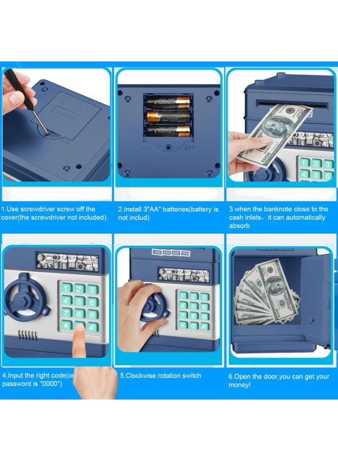 TOY GARDEN Electronic piggy bank, mini atm password money bank cash coins saving box for kids, cartoon safe bank box perfect toy gifts for boys girls (Navy) - Image 4
