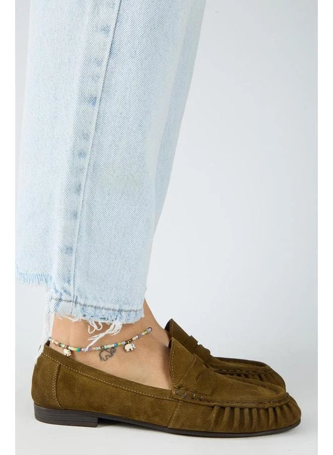Tuubi Women's Genuine Leather Pleated Loafer in Mint Green.