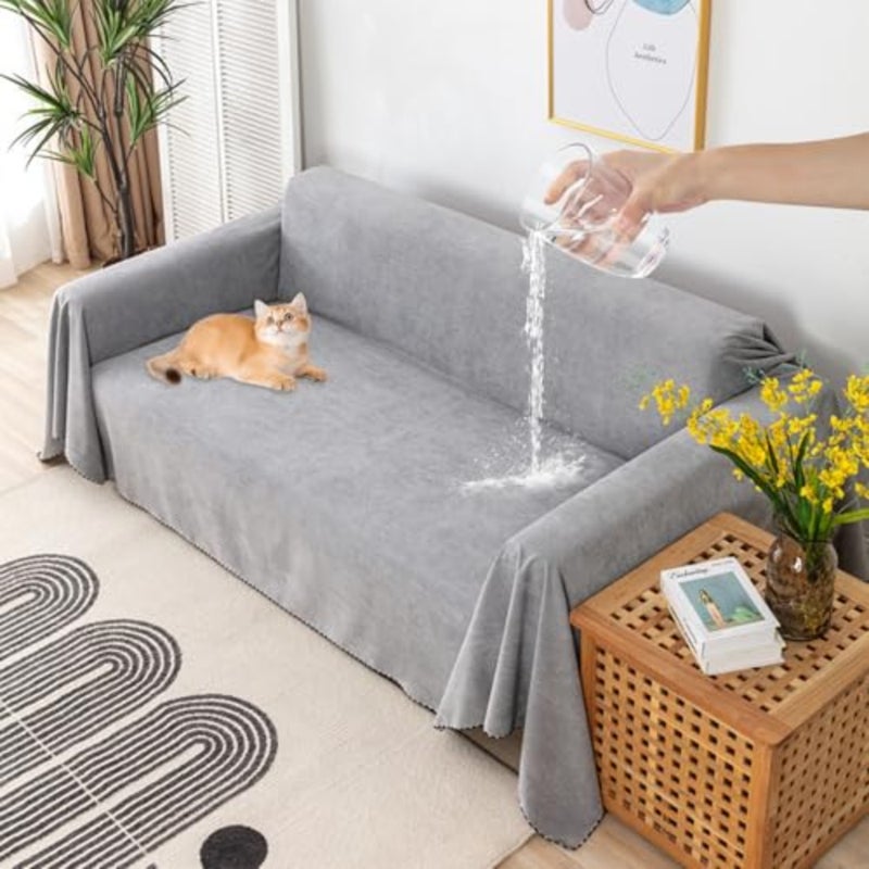 YelaJoy Waterproof Sofa Cover for Sectional Couch, 100% Leakproof Pet-Friendly Couch Protector, Easy Install Machine Washable, Gray - Image 1