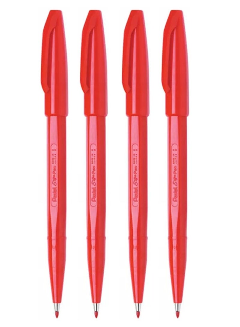 Pentel قلم علامة بأربعة قطع برأس ألياف بحبر أحمر - Image 1