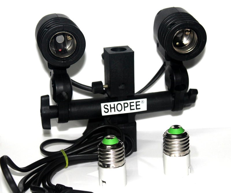 SHOPEE E27 Double Light Socket with Light Stand Swivel Mount Umbrella Holder for Photography Film Video Studio with 2PCS E27 to B22 Screw Base Socket Plastic Lamp Holder Light Bulb Adapter - Image 1