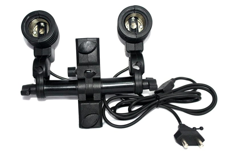 SHOPEE E27 Double Light Socket with Light Stand Swivel Mount Umbrella Holder for Photography Film Video Studio with 2PCS E27 to B22 Screw Base Socket Plastic Lamp Holder Light Bulb Adapter - Image 4