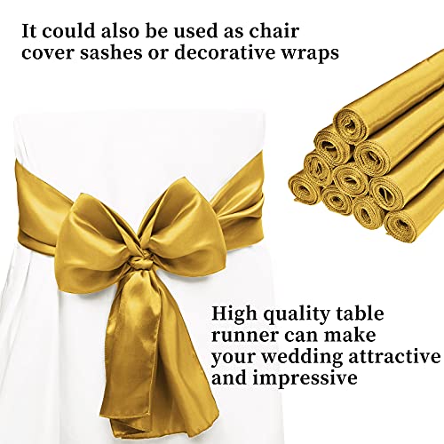 REWOMC 10-Pack Gold 12 x 108 inches Long Premium Satin Table Runner for Wedding, Decorations for Birthday Parties, Banquets, Graduations, Engagements, Table Runners fit Rectange and Round Table - Image 3