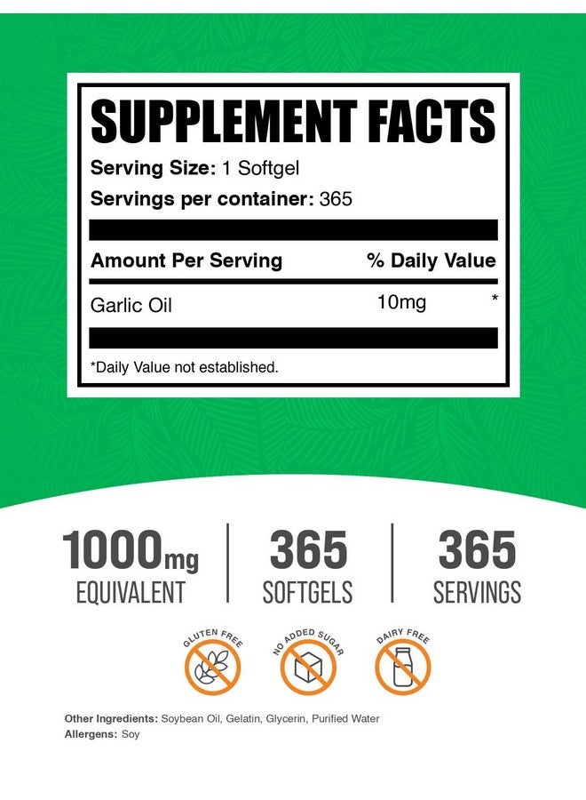 BulkSupplements.com Garlic Oil Softgels - Aged Garlic Supplements, Garlic Extract 1000mg Capsules - Gluten Free, 1 Softgel per Serving, 365 Count (Pack of 1) - Image 2