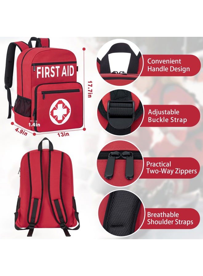 IBVIVIC First Aid Backpack Bag, Empty Emergency Medical Bag with Multi-Pockets for Outdoor Travel Camping, Bag Only (Red) - Image 2
